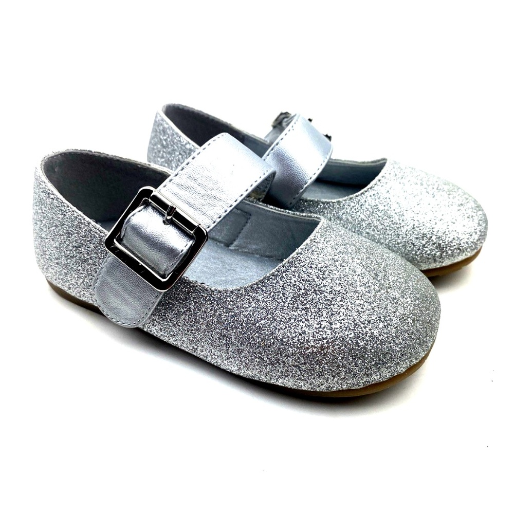 Chiximaxu Girls Shoes Size 8 Toddler Silver Glitter Adjustable Strap Ballerina